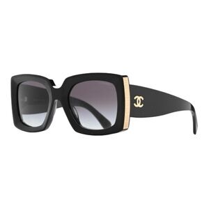Chanel 5435-A Black Acetate Square Sunglasses with Gold CC Logo